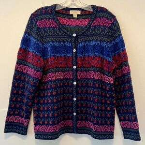Appleseed's Fair Isle Navy Super Soft Button Front Teacher Cozy Cardigan Size PL